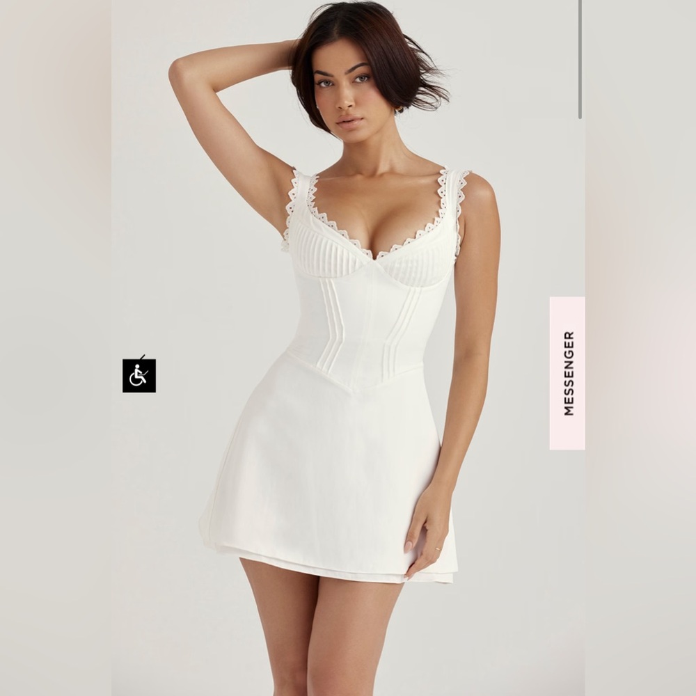 House Of CB White Tilly Pin Tuck Mini Dress feminine sexy girly fairy soft girl - Picture 3 of 16